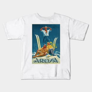 Skiing in Arosa, Switzerland - Vintage Swiss Travel Poster Kids T-Shirt